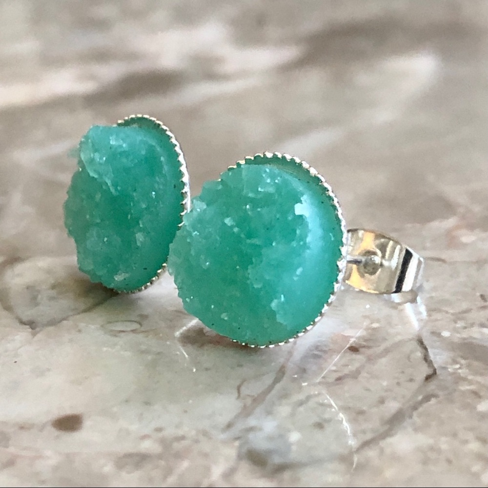 3 for 15🎀chunky Drusy style Sky blue silver studs - Picture 4 of 6